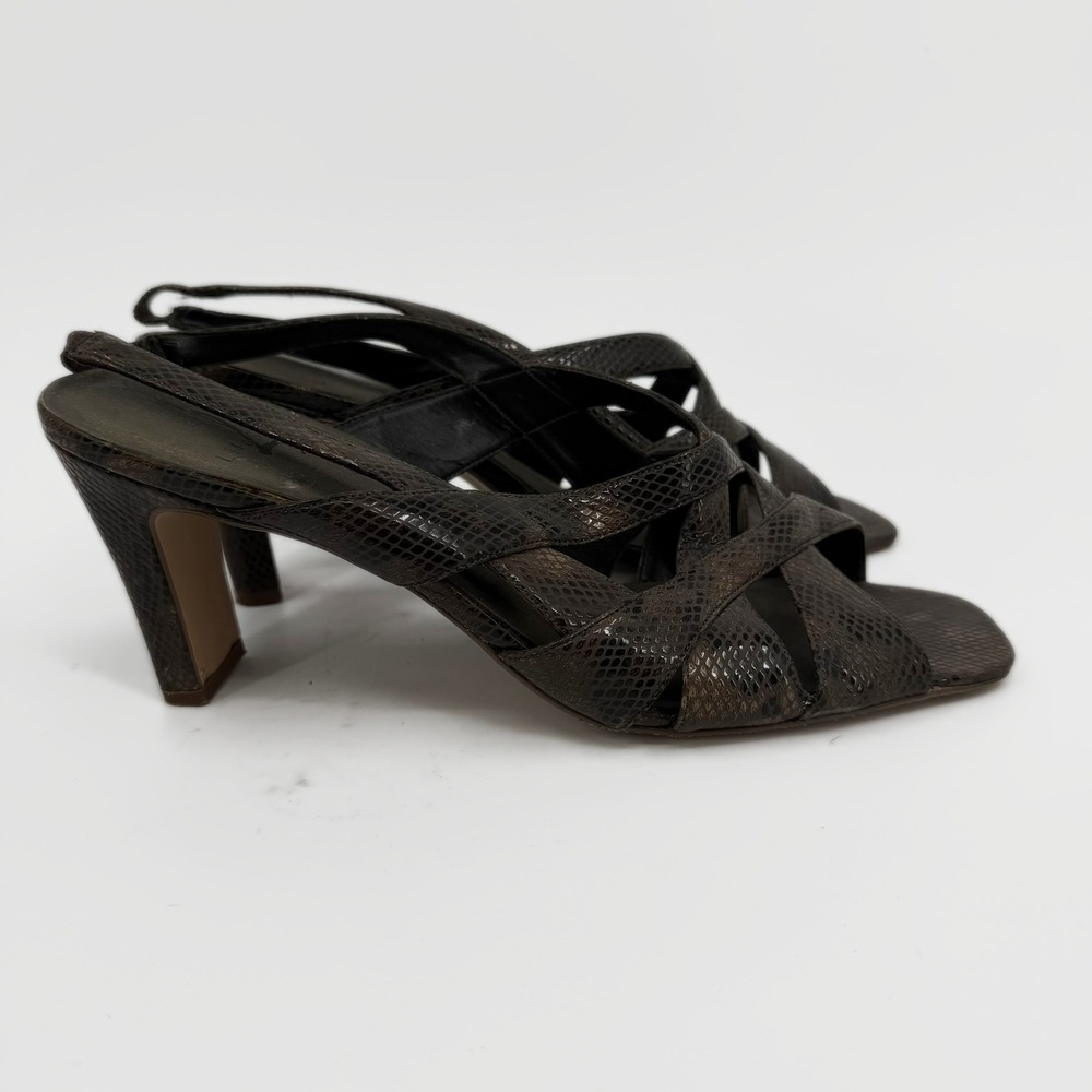 LifeStride Slingback Heels Y2K Women Size 11M Brown Snakeskin Strappy Square Toe